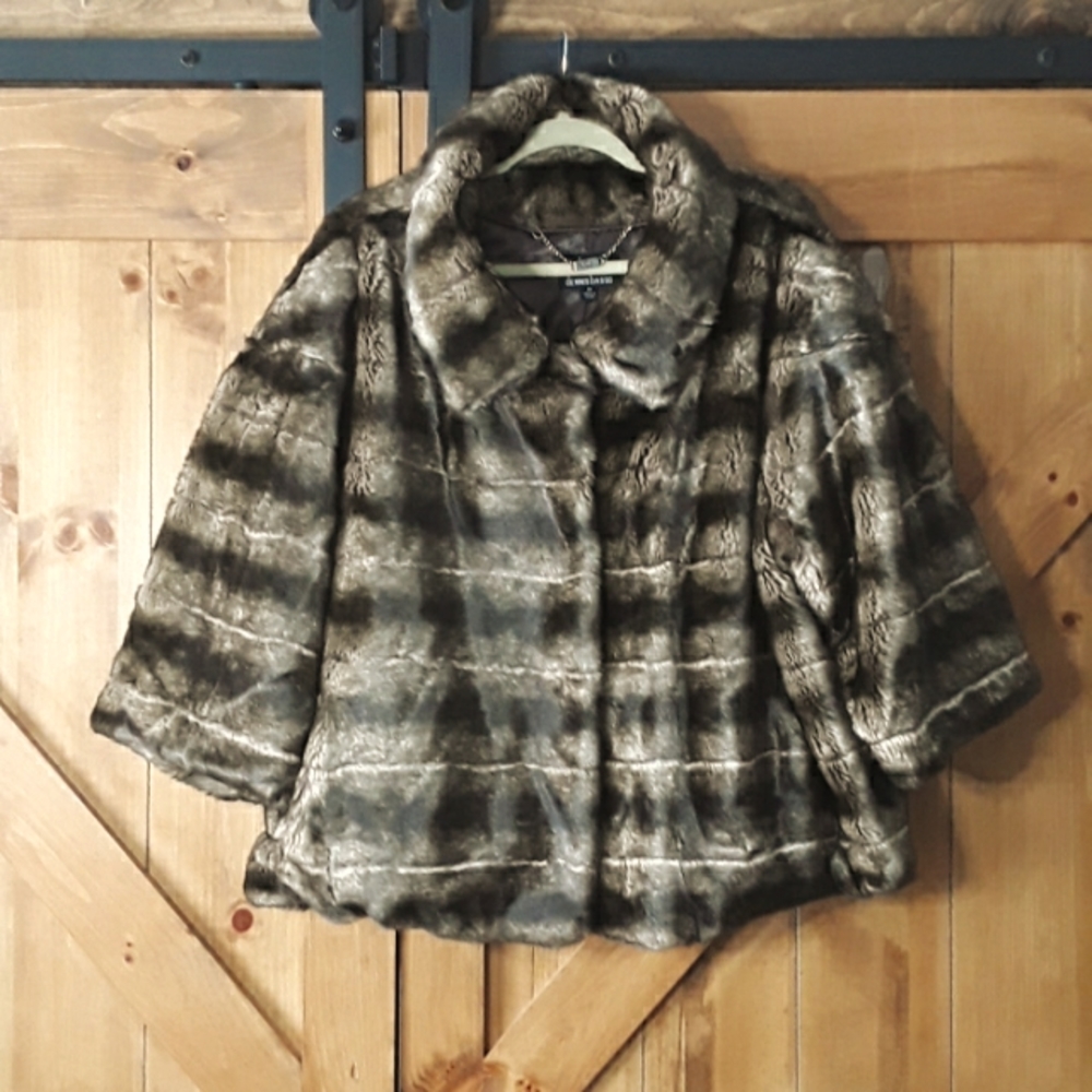 Dennis Basso Trim Faux Fur Jacket Size 2X